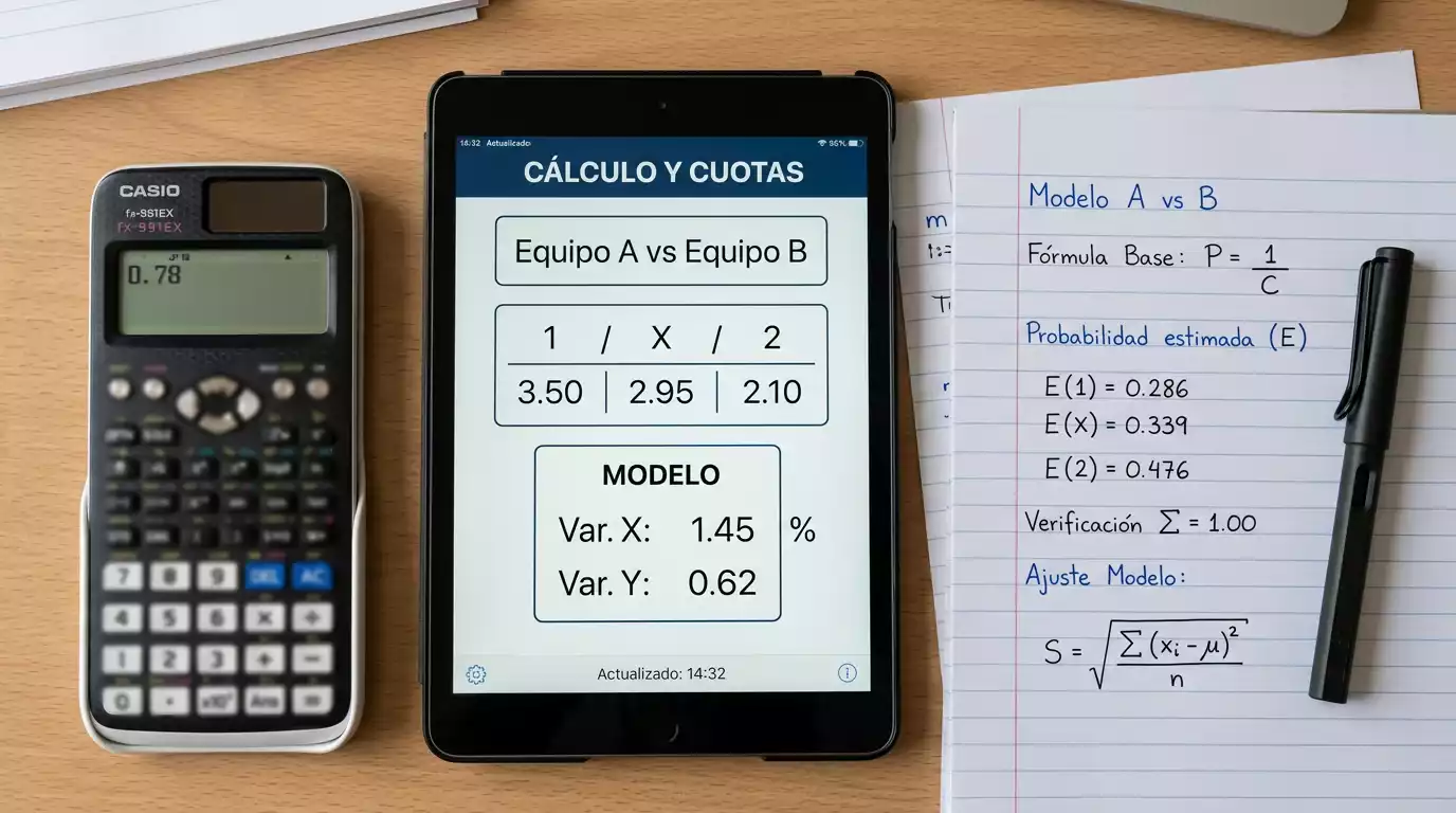 Calculadora mostrando porcentajes de margen junto a cuotas de apuestas